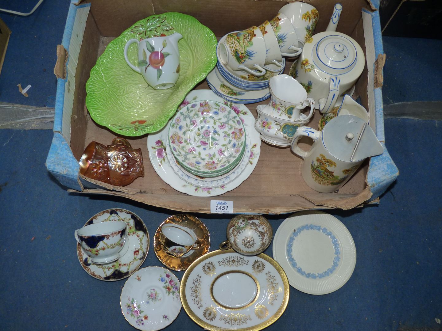 A quantity of china including pretty cottage garden tea set , five Mintons saucers,
