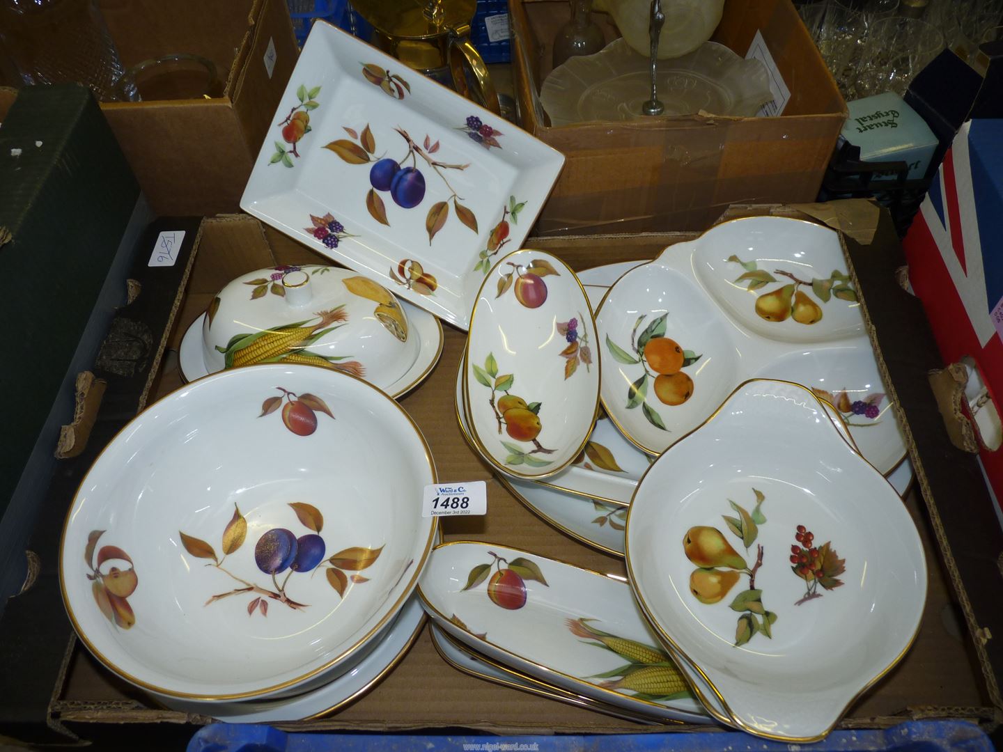 A quantity of Royal Worcester 'Evesham' china including large oval platter, butter dish,