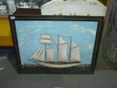 A large framed Diorama/3D image of a Sailing ship, 34'' x 25 1/2''.
