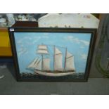 A large framed Diorama/3D image of a Sailing ship, 34'' x 25 1/2''.