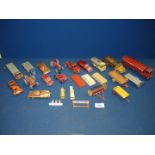 A box of play worn Dinky cars, lorries, etc plus several early Matchbox toys (many A/F).