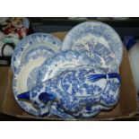 A small quantity of blue and white plates including souvenir Worcester factory, Ashworth Bros,