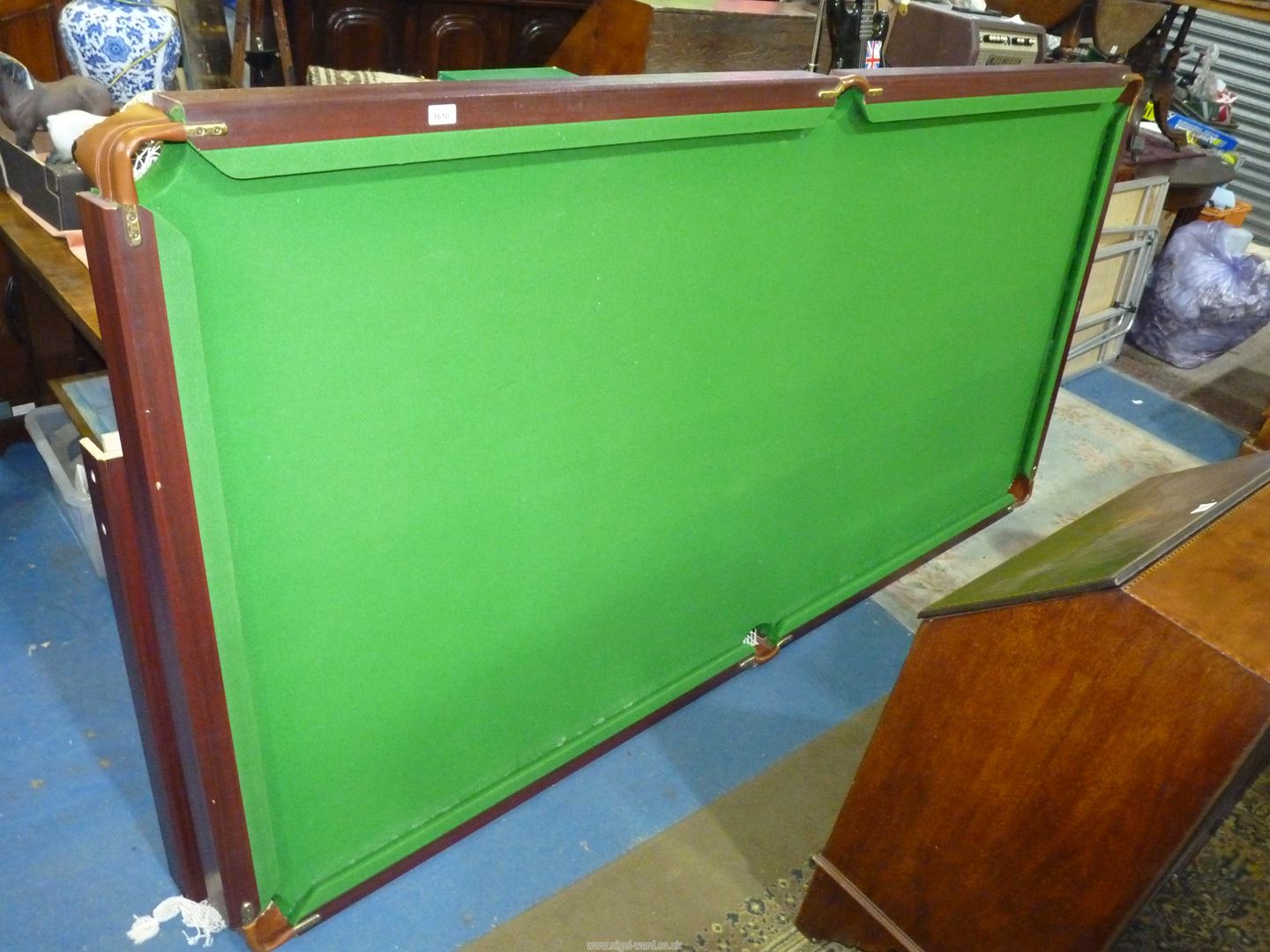 A contemporary 2/3 size Snooker/Billiards Table, green baize top and standing on square legs,