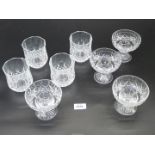 A quantity of cut glass to include; four sundae dishes, four tumblers (one a/f).