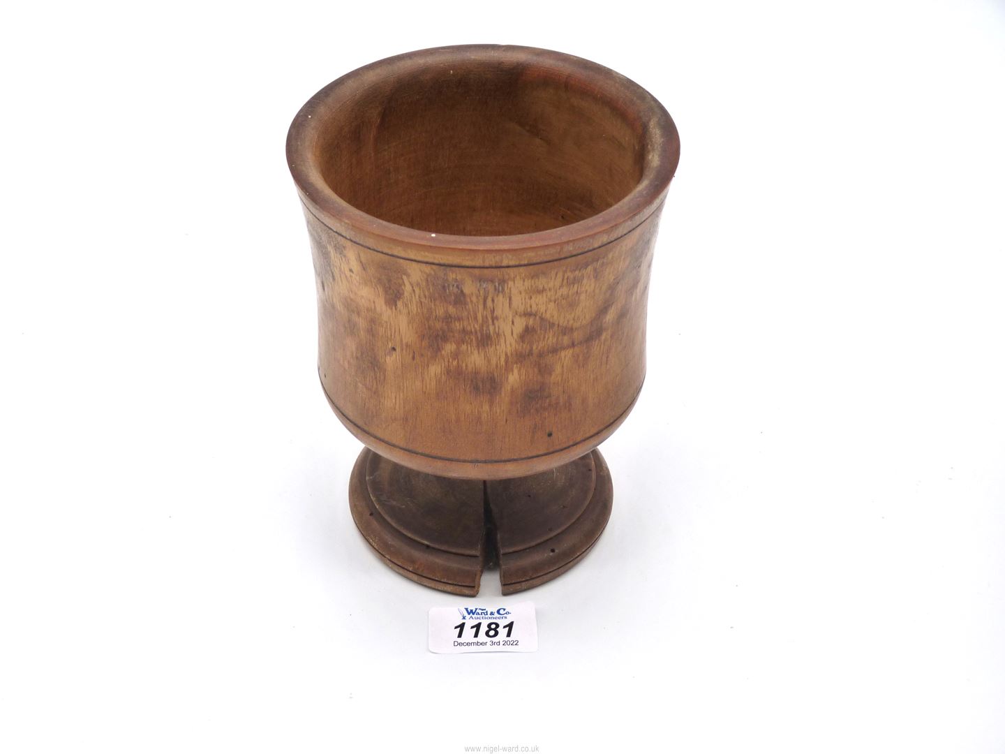 An early Sycamore wassail Cup, probably late 17th - early 18th century, 6 1/2'' tall, crack to base.