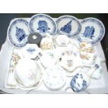 A quantity of china to include four Delft wall plaques depicting buildings,