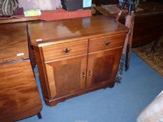 A cross-banded Mahogany contemporary double doored Hot Cupboard designed to resemble a sideboard,