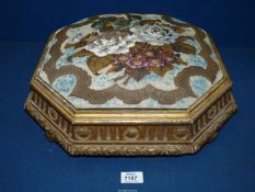 An octagonal Footstool with pretty beaded tapestry top (some missing),
