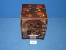 A Meiji period Japanese Kodensu with lacquered central panel of Herons and three internal drawers