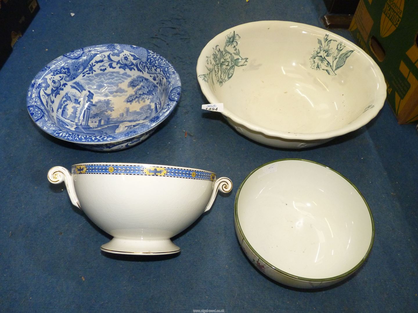 Four bowls including Ridgways 'Cornflower', Royal Worcester 'Lichfield' footed bowl,