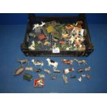 A box of play worn Britains lead farm toys, animals, etc (many A/F).