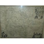 An old framed and mounted Map of Herefordshire "Herefordia", 25 1/2" x 21" including frame.