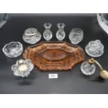 A quantity of cut glass to include; tear drop bud vases, Cascade rose bowl, sugar bowl, sweet dish,