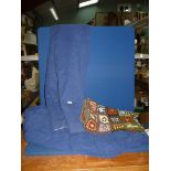 A pair of blue pencil pleat Curtains, 98'' wide x 89'' drop approx.