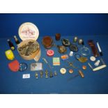 A small quantity of miscellanea including a pot of keys, Festival of Britain viewer, compasses,