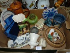 A quantity of mixed pottery to include; Jersey jug, Poole seal, Goss miniatures, brown teapot,