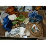 A quantity of mixed pottery to include; Jersey jug, Poole seal, Goss miniatures, brown teapot,