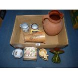 A quantity of Studio Pottery including Jersey Pottery jardiniere, large brown jug, etc.