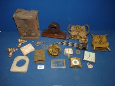 A quantity of clock parts including Smiths 7 jewel eight day Deco illuminated travel clock,