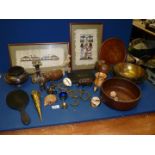 A quantity of miscellanea including Treen animals and bowls, two Papyrus pictures,