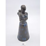 A vintage pottery South American lady in blue and black, 15'' tall,