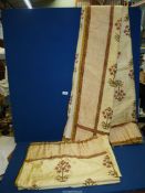 A pair of Indian silk block printed Curtains, 40'' wide x 96'' drop, cotton lined.