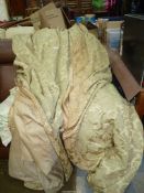 A pair of heavyweight floral brocade cream Curtains, lined, (some marks and tears),