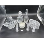 A quantity of glass including decanters, large oval lidded bowl, small Edinburgh crystal vase,