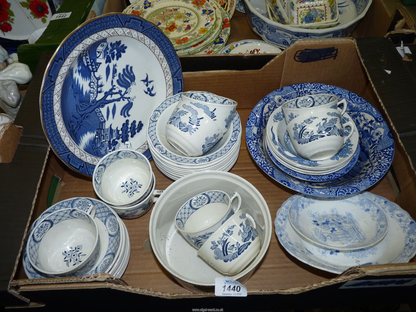 A quantity of blue and white china including Old Chelsea cups and saucers,