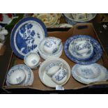 A quantity of blue and white china including Old Chelsea cups and saucers,