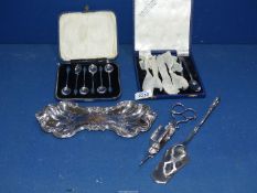 A quantity of plated items including wick scissors, boxed spoons etc.