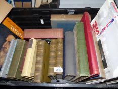 A crate of books: 'A World Portrait of Steam Trains', Robert Browning novels etc.