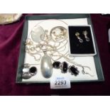 A small quantity of 925 silver necklaces, earrings, Mother of Pearl pendants, pearl earrings,