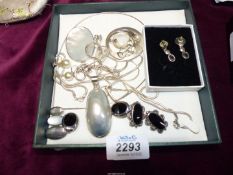 A small quantity of 925 silver necklaces, earrings, Mother of Pearl pendants, pearl earrings,