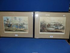 A pair of 18th c. Royal Horse Artillery prints, glass A/F in one.