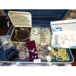 A quantity of jewellery to include mixed pearls, chains, rings, boxed watch, lighters, etc .