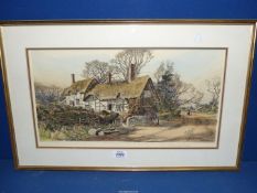 A hand coloured engraving of Anne Hathaway's cottage.