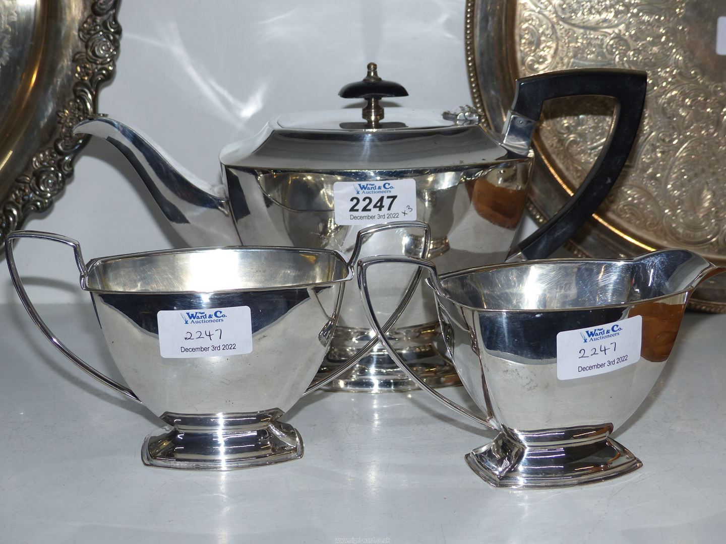 An Epns three piece teaset in Art Deco style.