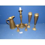 A small quantity of brass including jug, vases, candlestick etc.