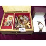 A box of costume jewellery including earrings, brooches, necklaces etc most a/f,