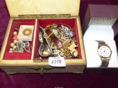 A box of costume jewellery including earrings, brooches, necklaces etc most a/f,