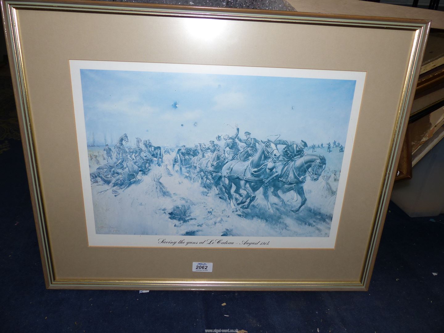 A framed and mounted print by Terence Cuneo January 1969 titled 'Saving The Guns at Le Chateau -