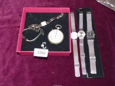 A quantity of white metal watches including Danish, Seiko Quartz, Sekonda, Timex stop watch etc.