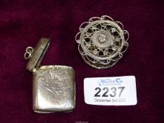 A Silver Vesta Case, Birmingham and a small pot Pourri, marked 925 to base.