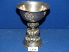 A silver plated Tibetan Chalice cup, 6'' tall.