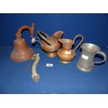 A small copper jug, miniature copper coal bucket,