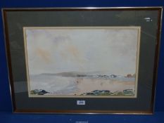 A large watercolour of a shoreline, signed Hughes.