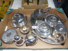 A plated coffee and Teaset with Bakelite handles and finials sugar sifter, butter dish,