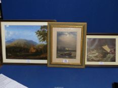 Three Turner prints: Great Malvern, Shipwreck and Fishing Boat.