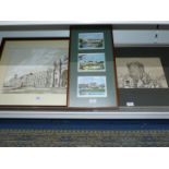 Three framed prints to include; various French Chateaus, St. Mary Magdalene Kenfig by D.